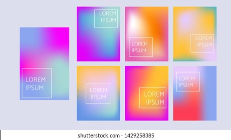 Set of abstract holographic vector covers. Collection of vibrant colorful blurry posters