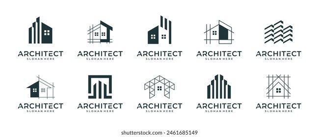 conjunto de diseños abstractos del logotipo de la construcción arquitectónica del hogar, ilustración del logotipo del Vector