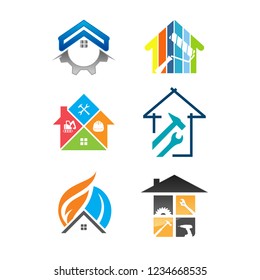 Set of Abstract home repair illustrator. Creative home logo design idea. Home repair services icon design