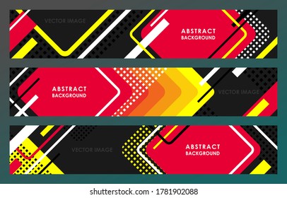 UN CONJUNTO DE BANDERAS HORIZONTALES ABSTRACTAS CON ELEMENTOS LUMINOSOS EN UN FONDO NEGRO EN UN VECTOR