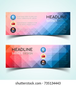 Set of abstract  horizontal banners with geometric shape.