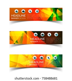 Set of abstract  horizontal banners with geometric shape.