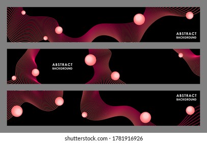 A SET OF ABSTRACT HORIZONTAL BANNERS WITH PINK LINES AND BALLS ON A BLACK BACKGROUND IN A VECTOR