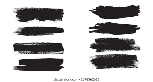 Set of abstract horizontal grunge background templates. Vector black spots with jagged edges. Hand drawn brush strokes isolated on white. For text, advertising, texture desig