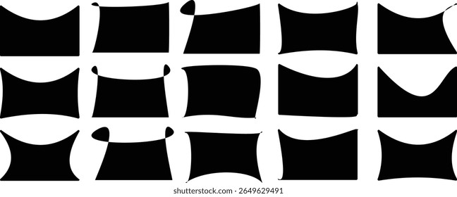Set of abstract horizontal grunge background templates. Vector black spots with jagged edges. Hand drawn brush strokes isolated on white. For text, advertising, texture design.