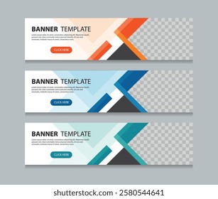 Set abstract horizontal web banner design template background. three color. Suitable for web ads. Vector illustration with Space to add pictures.