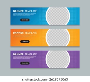 Set abstract horizontal web banner design background template. three color gradient style. Suitable for web and social media ads. Vector illustration file with Space to add pictures.