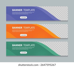 Set abstract horizontal web banner design background template. three color style. Suitable for web and social media ads. Vector illustration file with Space to add pictures.
