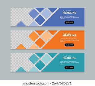 Set abstract horizontal web banner design background template. three color style. Suitable for web and social media ads. Vector illustration file with Space to add pictures.