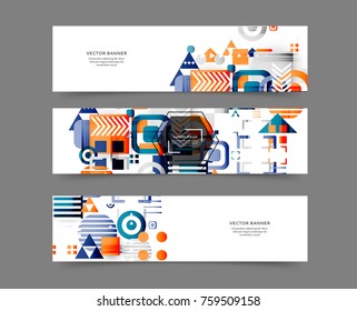 Set of abstract horizontal web banner templates with geometric elements background