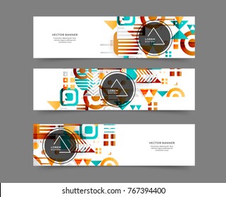 Set of abstract horizontal web banner templates with geometric elements background