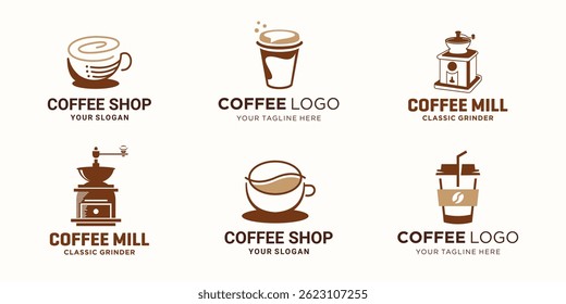 Conjunto de inspiración de diseño de colección de logotipo de Vector de taza de café caliente abstracto.