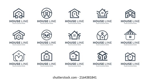 set of abstract house line logo template inspiration. home logo with line art style concept design.