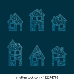 Set of abstract house wireframe icons. Smart home automation concept icons.