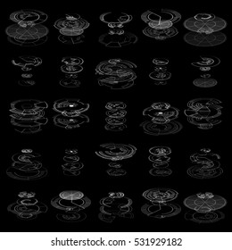 Set of abstract hud elements isolated on black background. High tech, virtual graphic touch element. UI infographic web symbols. Science and technology concept. Futuristic vector.