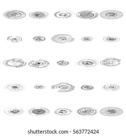 Set of abstract hud elements isolated on white background. High tech, virtual graphic touch element. UI infographic web symbols. Science and technology concept. Futuristic vector.