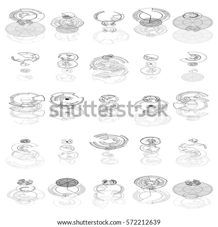 Set of abstract hud elements isolated on white background. High tech, virtual graphic touch element. UI infographic web symbols. Science and technology concept. Futuristic vector.