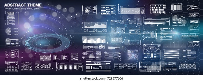 Set abstract HUD elements for UI UX design. Futuristic Sci-Fi  useri Interface for app (business, medicine, forex, finance, analytics)