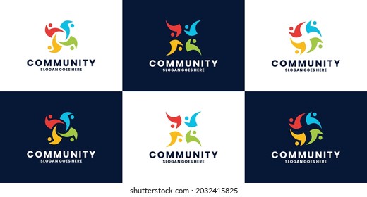 set of abstract human community logo design vector
