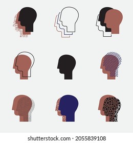 Set of abstract human heads, different styles. Modern simple design element. Vector illustration, EPS 10
