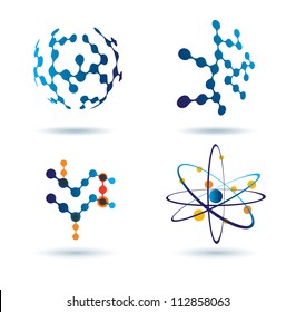 set of abstract icons, chemical and social networks concept