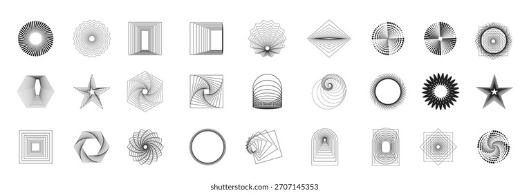Set of abstract Icons in different shapes. Minimalist modern style design elements. Vector illustration