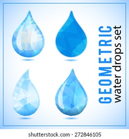 Set of abstract icons - geometric crystal water drops. Vector label template for business advertising