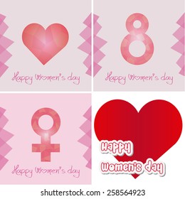 a set of abstract icons and a heart with text for women's day