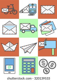 Set of abstract icons of letters and correspondence delivery, EPS 8.