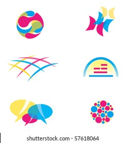 Set of Abstract Icons Logos in Primary Colors