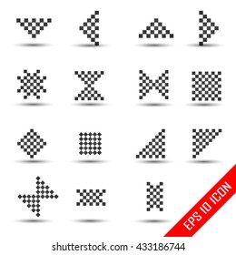 Set of abstract icons and ornaments. Plaided vector elements. Arrows, triangles and rectangles in cell shapes. Vector illustration.
