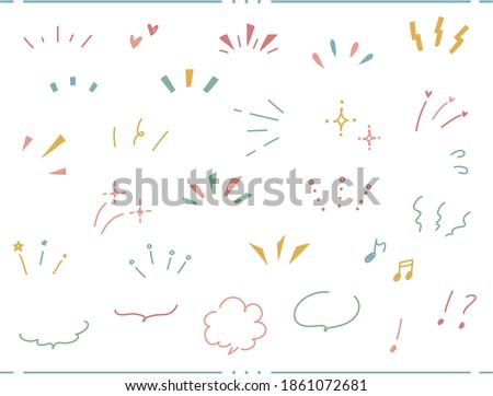 A set of abstract icons representing awareness, attention, concentration, surprise, ideas, inspiration, speech bubbles, and various hand-drawn illustrations