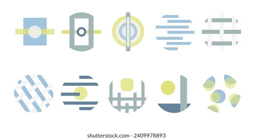 Set of abstract icons in round shape. Each isolated on white background. Vector collection of designs in minimalistic japanese style