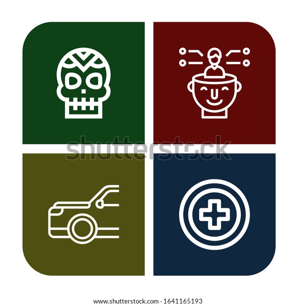 Set of abstract icons. Such as Skull,\
Thinking, Car, Red cross , abstract\
icons
