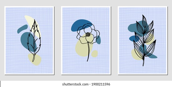 Set of abstract illustractions with colorful spots and black flowers. Can be used for any kind of a design. Vector template.
