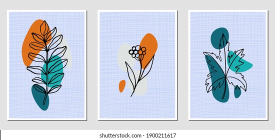 Set of abstract illustractions with colorful spots and black flowers. Can be used for any kind of a design. Vector template.