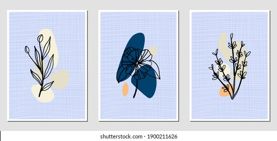 Set of abstract illustractions with colorful spots and black flowers. Can be used for any kind of a design. Vector template.