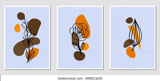 Set of abstract illustractions with colorful spots and black flowers. Can be used for any kind of a design. Vector template.