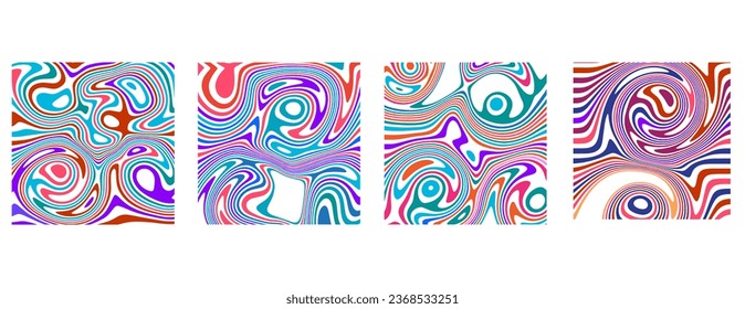 SET ABSTRACT ILLUSTRATION MARBLED TEXTURE LIQUIFY PSYCHEDELIC PASTEL COLORFUL DESIGN. OPTICAL ILLUSION BACKGROUND VECTOR DESIGN