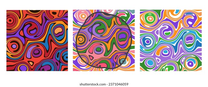 SET ABSTRACT ILLUSTRATION MARBLED TEXTURE LIQUIFY PSYCHEDELIC PASTEL COLORFUL DESIGN. OPTICAL ILLUSION BACKGROUND VECTOR DESIGN