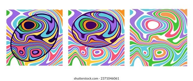 SET ABSTRACT ILLUSTRATION MARBLED TEXTURE LIQUIFY PSYCHEDELIC PASTEL COLORFUL DESIGN. OPTICAL ILLUSION BACKGROUND VECTOR DESIGN