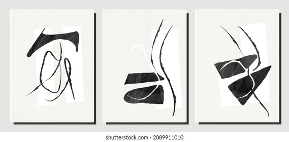 Set abstract illustration vector EPS 10 print hand drawn painted shapes geometry contemporary aesthetic mid century modern art lines Scandinavian nordic design style