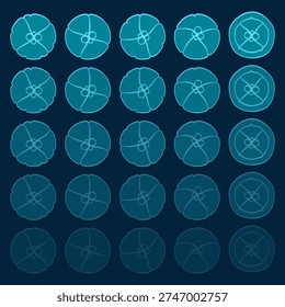 Set of abstract illustrations with jellyfish. Isolated vector objects on blue background.