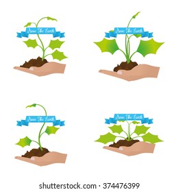 Set of abstract illustrations with text and natural elements for earth day