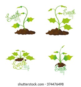 Set of abstract illustrations with text and natural elements for earth day