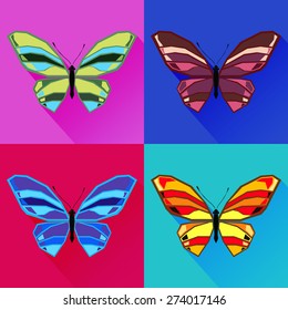 Set of abstract images of a butterfly. Colored vector illustration.