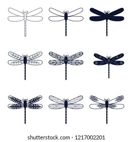 set of abstract images of dragonflies