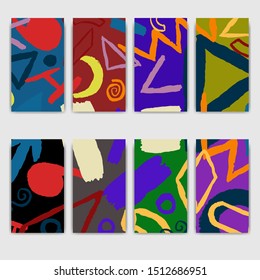 Set of abstract images. Modern backdrop for cards, banners. Creative urban background made of colorful elements.