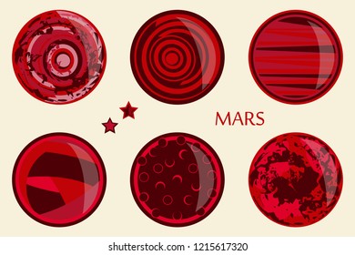 set of abstract images of planet mars