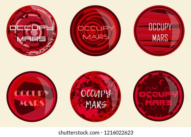 set of abstract images of the planet mars and the inscription "occupy mars"